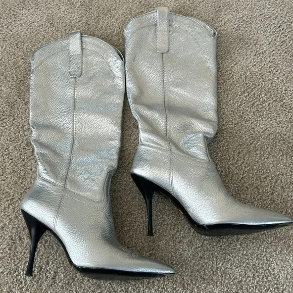 Stuart Weitzman Outwest Metallic calfskin stiletto western boot - Picture 4 of 14